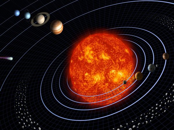 The comparative size of the Sun and other planets