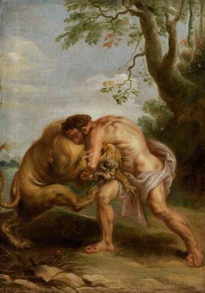 Hercules fights with a lion