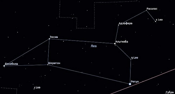 Зоряна схема сузір'я Лева
